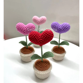 [Ảnh Thật] Chậu hoa trái tim len handmade nhiều màu làm quà tặng ngày tình nhân lễ phụ nữ tặng bạn bè để trang trí bànọc