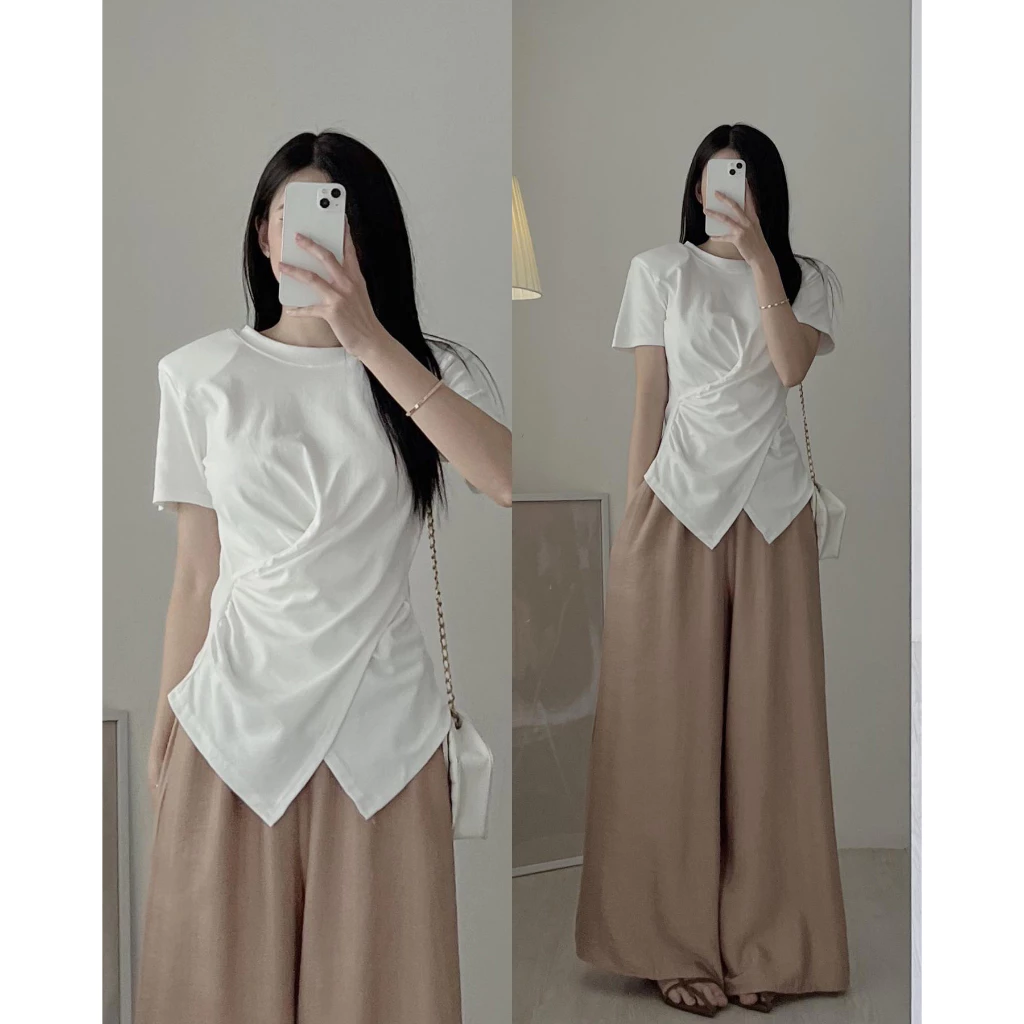 ÁO THUN NỮ CỔ TRÒN XOẮN EO VẠT CHÉO CHẤT COTTON CO GIÃN LOẠI 1 CÓ BIGSIZE 70KG MÃ 006