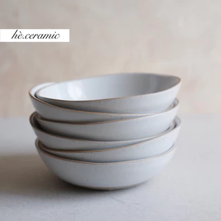 HÈ.CERAMIC / Tô gốm men nhúng 2/3, Tô gốm viền cong tự nhiên mộc mạc. Tô gốm, Tô soup mộc mạc. Tô gốm Cocochin.