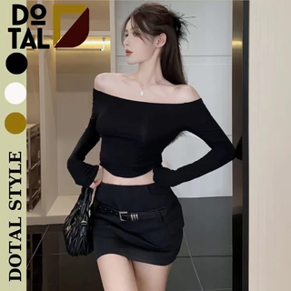 Áo Thun Croptop Tay Dài Trễ Vai Ôm Body, Áo Croptop Kiểu Sexy Chất Thun Borip Dày DOTAL