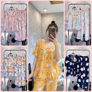 [SALE] Đồ bộ tole nữ, bộ lanh mặc nhà Pijama babydoll VNXK F21, cổ sen quần dài SHOP5SAO (43-67kg)