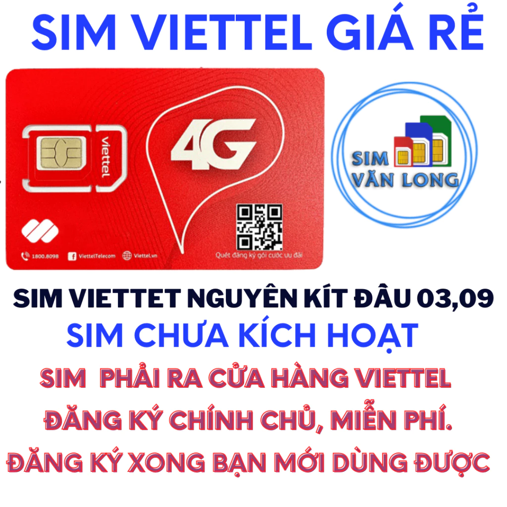 Sim Viettel nguyên kít chưa đăng ký thông tin, Sim 0đ. Đầu 03, 086, 09