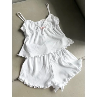 Set Đồ Ngủ 2 Dây Đính Nơ Chất Liệu Cotton Co Giãn