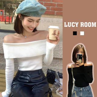 Áo body trễ vai dài tay nữ  LUCY ROOM áo len trễ vai nữ ôm dáng co giãn sexy quyến rũ A007