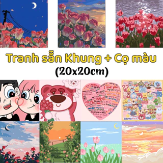 TRANH TÔ MÀU THEO SỐ HÓA, tranh sơn dầu số hóa mini cặp đôi 20x20 theo yêu cầu gam phong cảnh anime