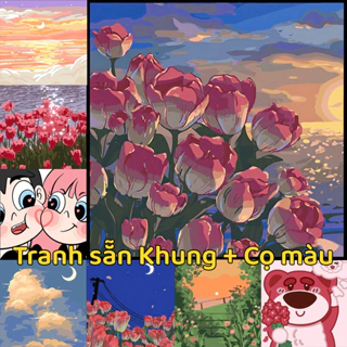 Tranh sơn dầu số hóa KÈM KHUNG mini nhỏ 20x20 cặp đôi phong cảnh anime phật - Tranh tô màu theo số hóa