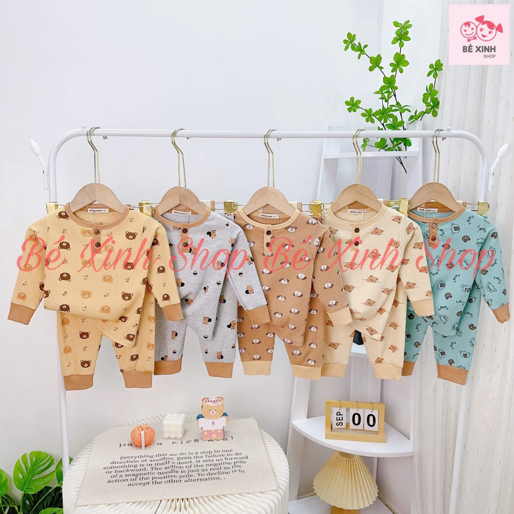 Đồ Bộ Quần Áo Ngủ Dài Tay Cho Bé Trai Bé Gái 8-18kg Bé_Xinh [Giá Rẻ]Set Đồ Bộ Thu Đông Cho Bé Trai Gái LEN TĂM PHỐI TRỤ