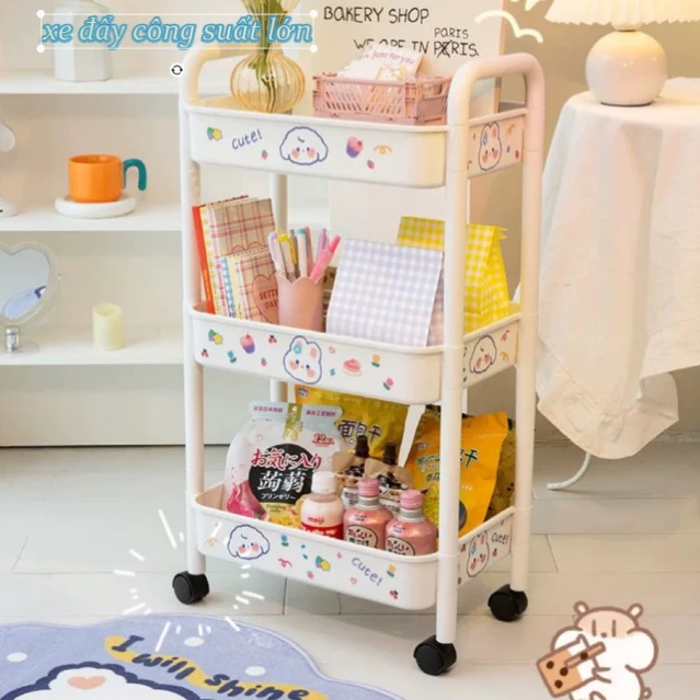 Kệ Đựng Đồ Đa Năng 3 tầng ,Kệ Để Đồ 3 Tầng 4 Tầng Có Bánh Xe Di Chuyển Tặng Kèm Sticker Dễ Thương