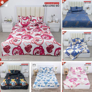 Set 5 món chăn ga gối cotton poly , bộ mền drap giường kèm vỏ gối họa tiết 3d HT Xưởng Chăn Ga Gối