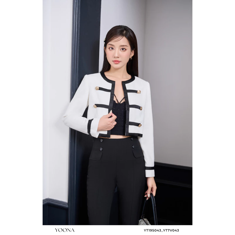 Áo sơ mi cổ tròn dáng ngắn croptop YOONA - YT19S043