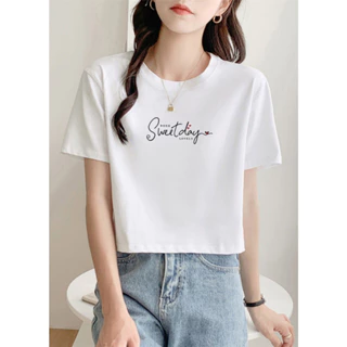 Áo croptop trắng form rộng in chữ - Áo croptop rộng chất liệu thun cotton LOZA G0066