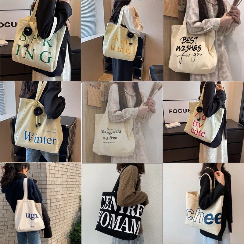 Túi tote túi vải canvas phong cách Hàn quốc, có khóa miệng ngăn phụ bên trong thời trang ulzzang-Haka store