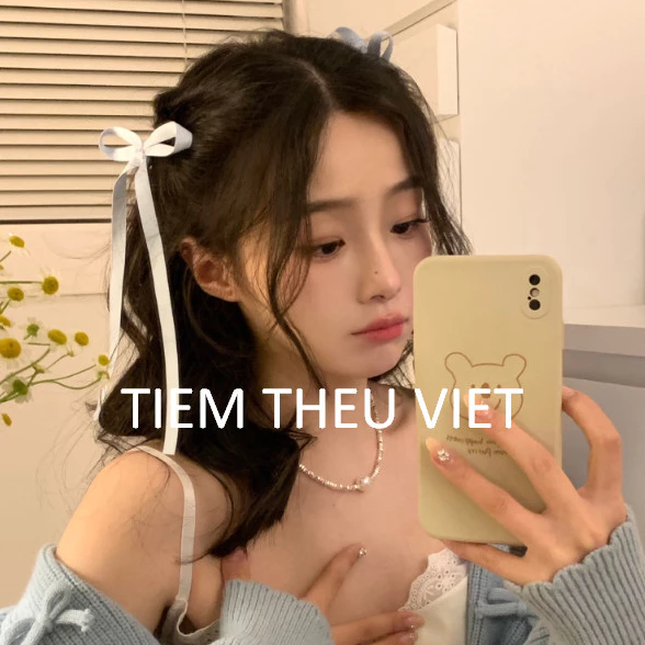 Set 2 Kẹp Tóc Ruy Băng Đơn Tua Dài Tiệm Thêu Việt Kẹp Mỏ Vịt