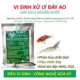 Men vi sinh xử lý nước ao hồ cá, tôm. Làm sạch bùn đáy ao, gây màu nước. Chặn tảo độc và khí độc. Cân bằng pH