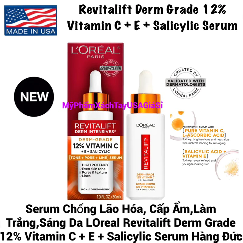 Serum Chống Lão Hóa, Cấp Ẩm Làm Trắng Da lorea Revitalift Derm Grade 12% Vitamin C Hàng Đức