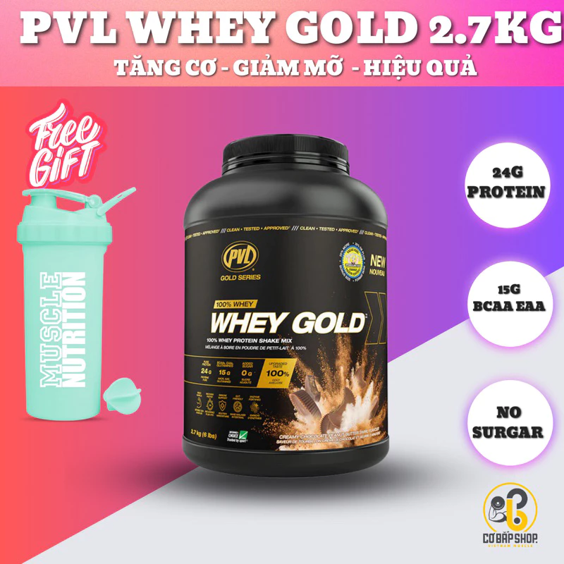 HỦ 6lbs - PVL 100% WHEY GOLD - Phát Triển Cơ Bắp - Bổ sung thêm Enzym tiêu hoá hấp thu tốt nhất ( 2.7kg )