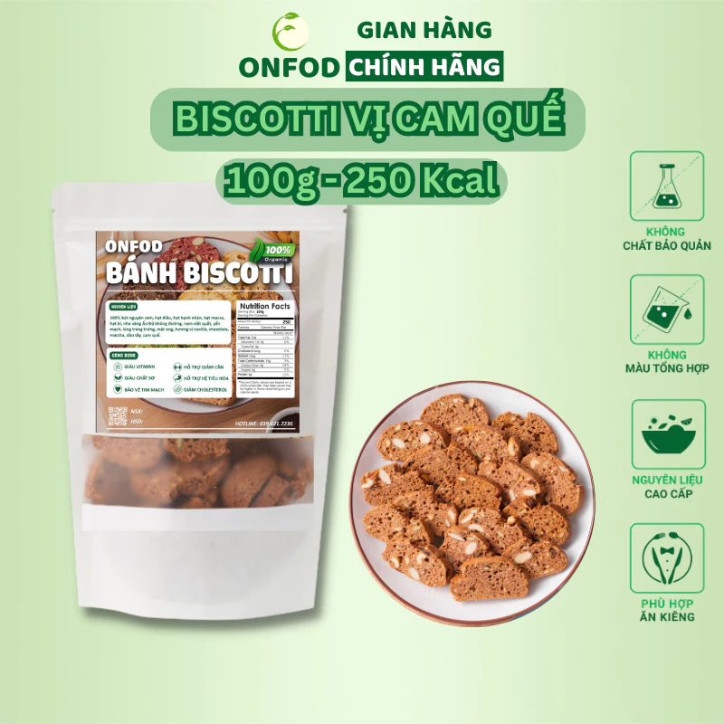 Bánh ăn kiêng giảm cân biscotti ONFOD vị cam quế dành cho người tiểu đường, ăn kiêng, giảm cân 250g