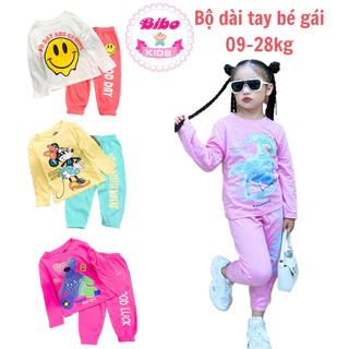 [09-28kg] Bộ thu đông dài tay chất thun cotton mền mịn, phong cách Hiphop siêu xinh, Bộ đồ ngủ dễ thương, Quần áo bé gái