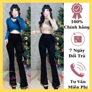 Quần ống Loe UMI Cao Cấp cạp chun lưng cao dáng dài legging màu đen - Quần ống loe nữ co giãn  bigsize  vải ôm bó body