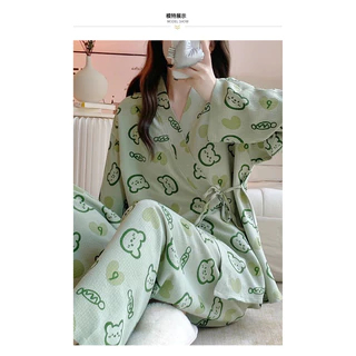 [ORDER] Set ngủ cộc đùi/ dài tay phong cách yukata khủng long dễ thương