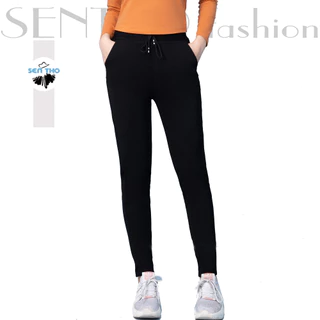 Quần Jogger Nữ Kiểu Trơn Basic Dáng Dài, Cạp Chun, Có Dây Buộc, Vải Co Giãn Tốt, Dày Dặn, Màu Đen Đơn Giản - Jogger Trơn