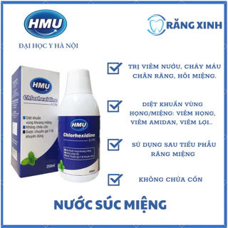 Nước súc miệng diệt khuẩn, sát khuẩn họng HMU Chlorhexidin 0,12% - Chai 250ml, nuocsucmieng