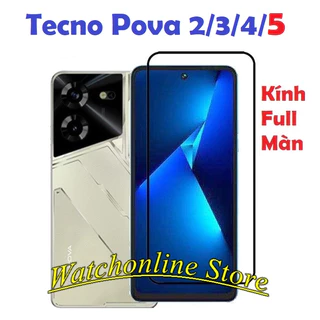 Kính Cường Lực Full Màn Tecno Pova 5 4  Pova 2 Pova 3 POP 5 LTE Spark 8C Spark 7 7TSpark 6 go Pova 4 pro bảo vệ màn hình