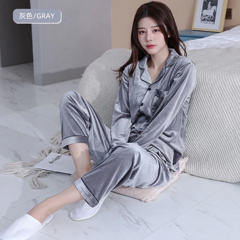 Bộ ngủ NHUNG nữ hàng Quảng Châu dài tay quần dài bộ pijama nữ CHẤT NHUNG đồ bộ mặc sau sinh mềm mại