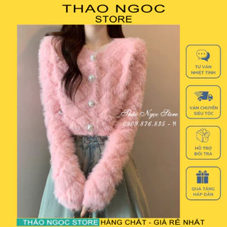 Áo len lông thỏ croptop tay dài nút ngọc cổ tròn hàng nhập! (có sẵn, hình thật) THẢO NGỌC STORE