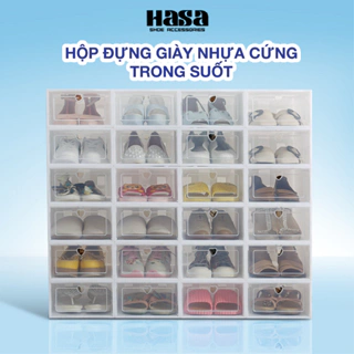 Hộp Đựng Giày Nhựa Cứng Trong Suốt, Kệ Để Giày Dép Size Lớn Chịu Lực 4kg HDG07