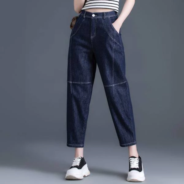 Quần jean dáng beggy, quần bò loai đẹp 1 cúc có đường gân trang trí [M23]
