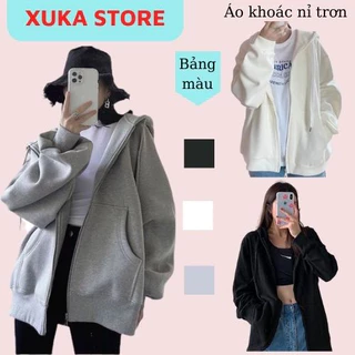 Áo khoác nỉ trơn nam nữ XUKASTORE hoodie zip khoá kéo form siêu rộng Unisex có 3 màu Trắng Đen Xám kèm ảnh thật