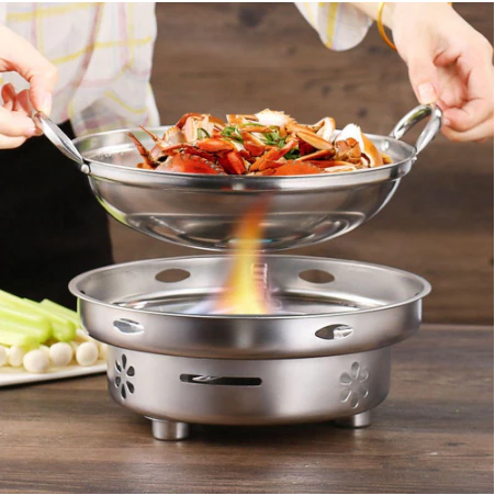 Bếp cồn Inox tròn Cao Cấp CÓ KIỀNG CHẮN GIÓ