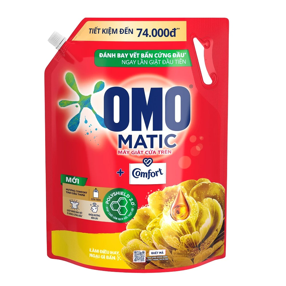 Túi Nước giặt OMO Matic Comfort tinh dầu thơm hoa vàng túi 3,6kg