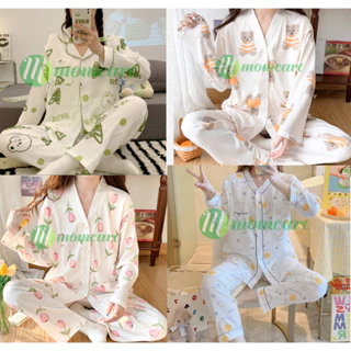 Bộ đồ bầu sau sinh,cho con bú ti XÔ NHẬT thô đũi SIÊU MÁT 2023- Pijama thời trang, Pizama mặc nhà dài tay cho mẹ Bigsize