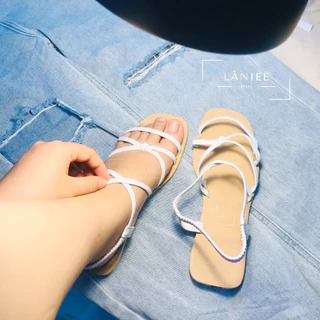 Giày sandal nữ Làniee dây mảnh TRẮNG đế màu kem - LNT06