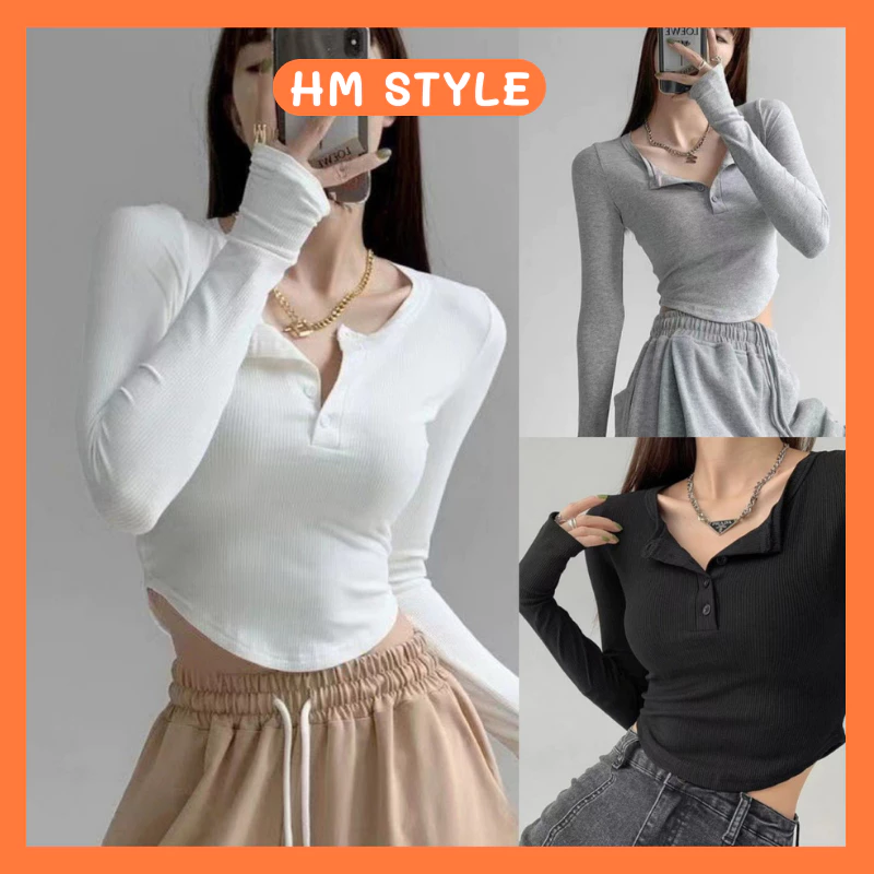 Áo thun body dài tay nữ cổ tròn, co giãn 4 chiều, kiểu dáng body bassic mã SA69 HMStyle