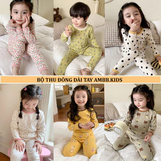 Bộ ngủ dài tay thu đông AMBBKIDS cho bé gái bé trai vải cotton co giãn thoải mái mềm mịn giữ ấm tốt