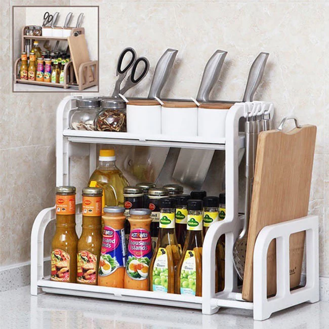 Kệ gia vị nhà bếp thông minh Việt Nhật có khay để thớt 3623, kệ nhà bếp 2 tầng VIỆT NHẬT