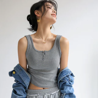 LA011 Áo tanktop nữ, áo ba lỗ dây to có cúc, chất liệu cotton thoáng mát, phong cách trẻ trung năng động