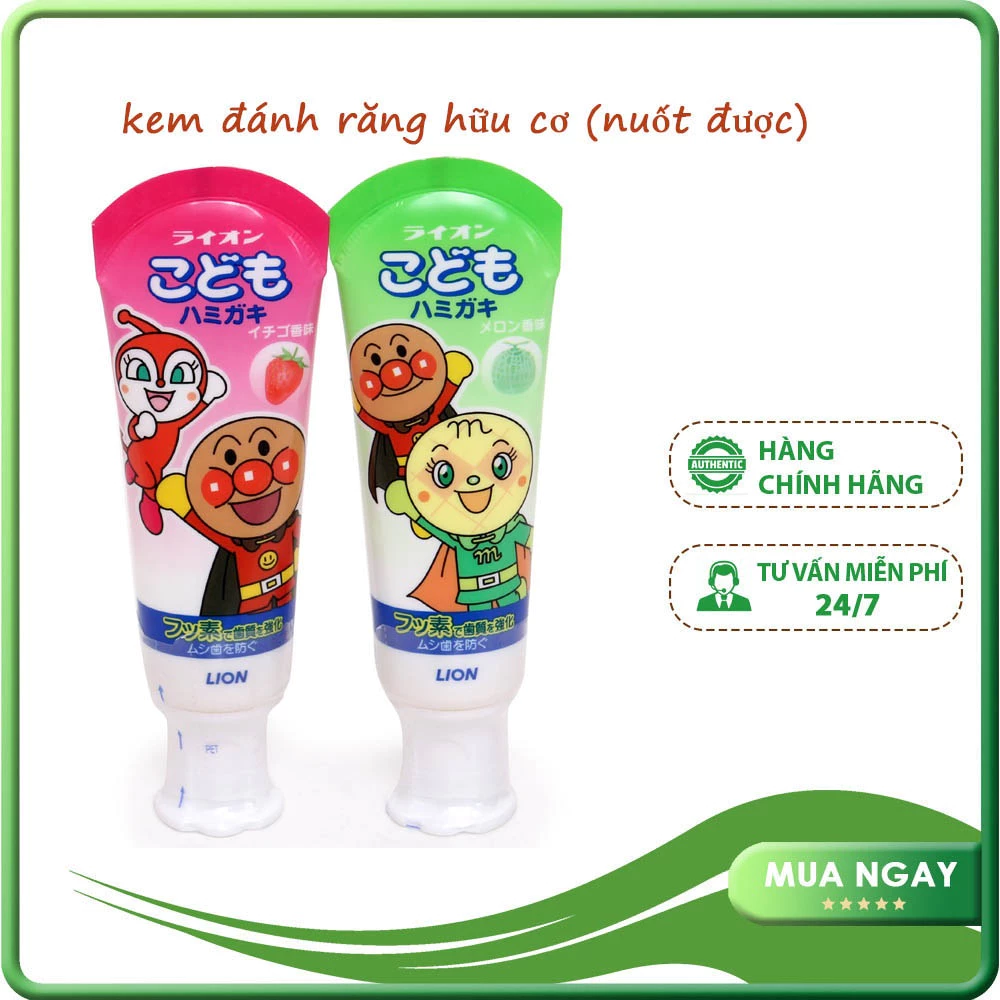 Kem đánh răng cho bé Lion 40g Nhật Bản [ nuốt được] date xa Chợ Việt Úc