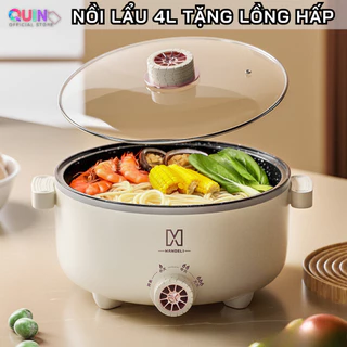 Nồi lẩu điện 2 tầng Mandeli 4L có kèm xửng hấp lòng nồi vân đá chống dính nồi điện đa năng cho gia đình