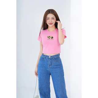 Áo croptop ôm in hình - Áo laptop kiểu chất Cotton LOZA G0069