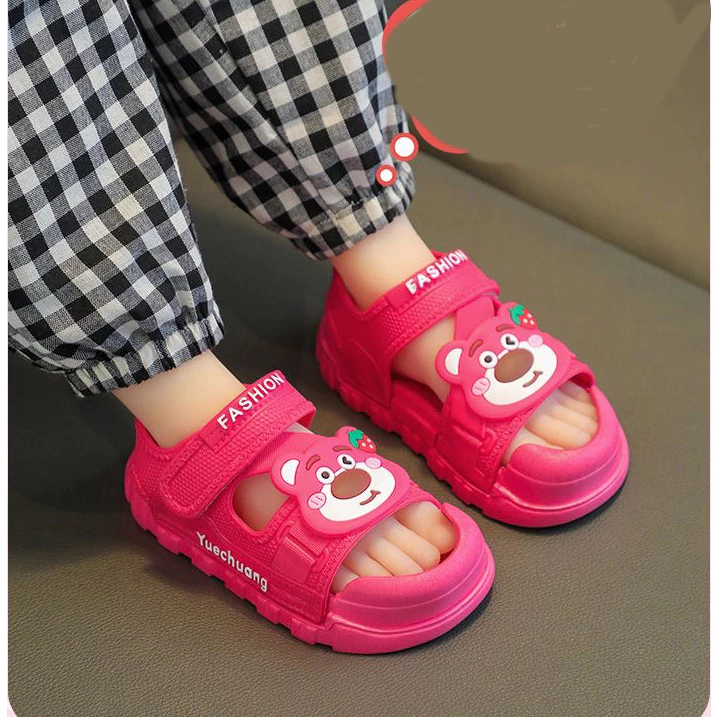 Dép sandal cho bé trai bé gái Hình gấu có mũi chắn chống vấp, chất liệu cao su đúc MG3-35, size 21-36 FORM TO