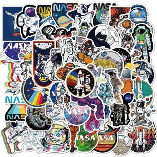 Set combo 50 sticker decal dán Phi hành gia Space Astronaut chống thấm nước dán vali đàn laptop xe máy mũ bảo hiểm