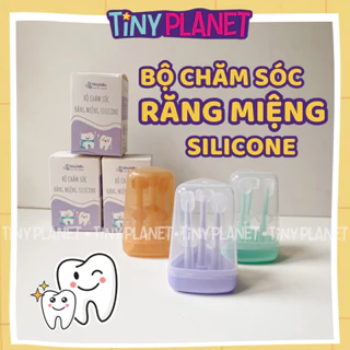 Set 3 Bàn Chải Rơ Lưỡi Silicone 3 Giai Đoạn Phát Triển Răng Nướu Tiny Planet - Có Hộp Đựng Cho Bé Từ 0-18 tháng