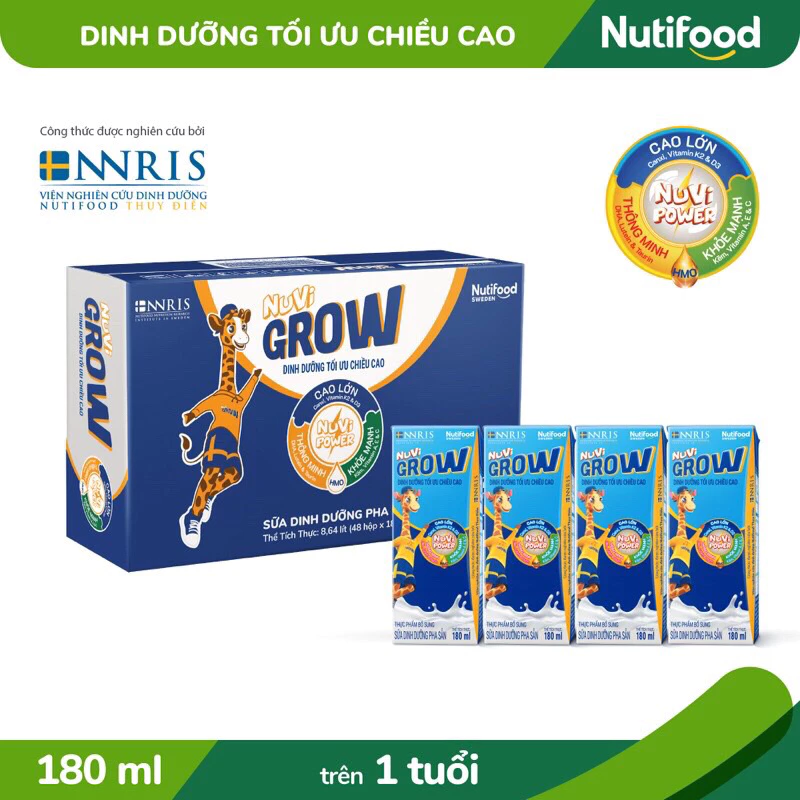 [HSD T8-2024] [Mẫu Mới] Thùng 48 Hộp Sữa Bột Pha Sẵn NUVI GROW 180ml.