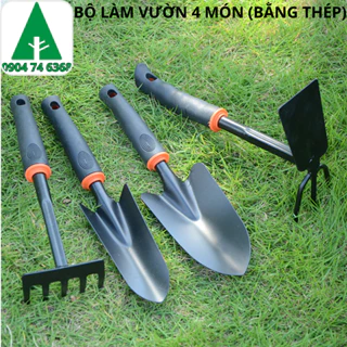 Bộ dụng cụ làm vườn 4 món, Thép, Cán nhựa