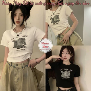 Áo Croptop in Mèo Voyage Vitage Dành Cho nữ