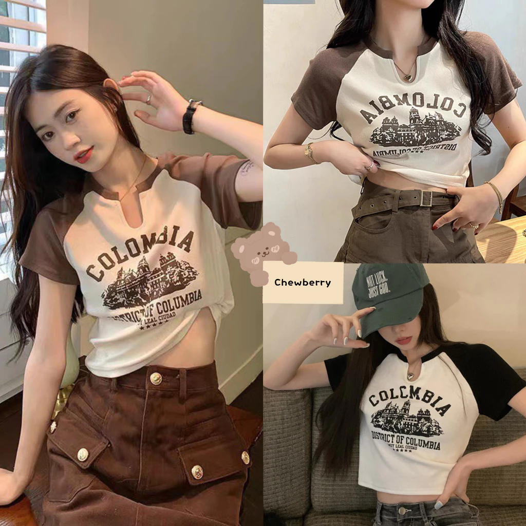 [Mã FADEP0706 giảm đến 30k đơn từ 99k] Áo Croptop COLOMBIA Cổ giọt lệ